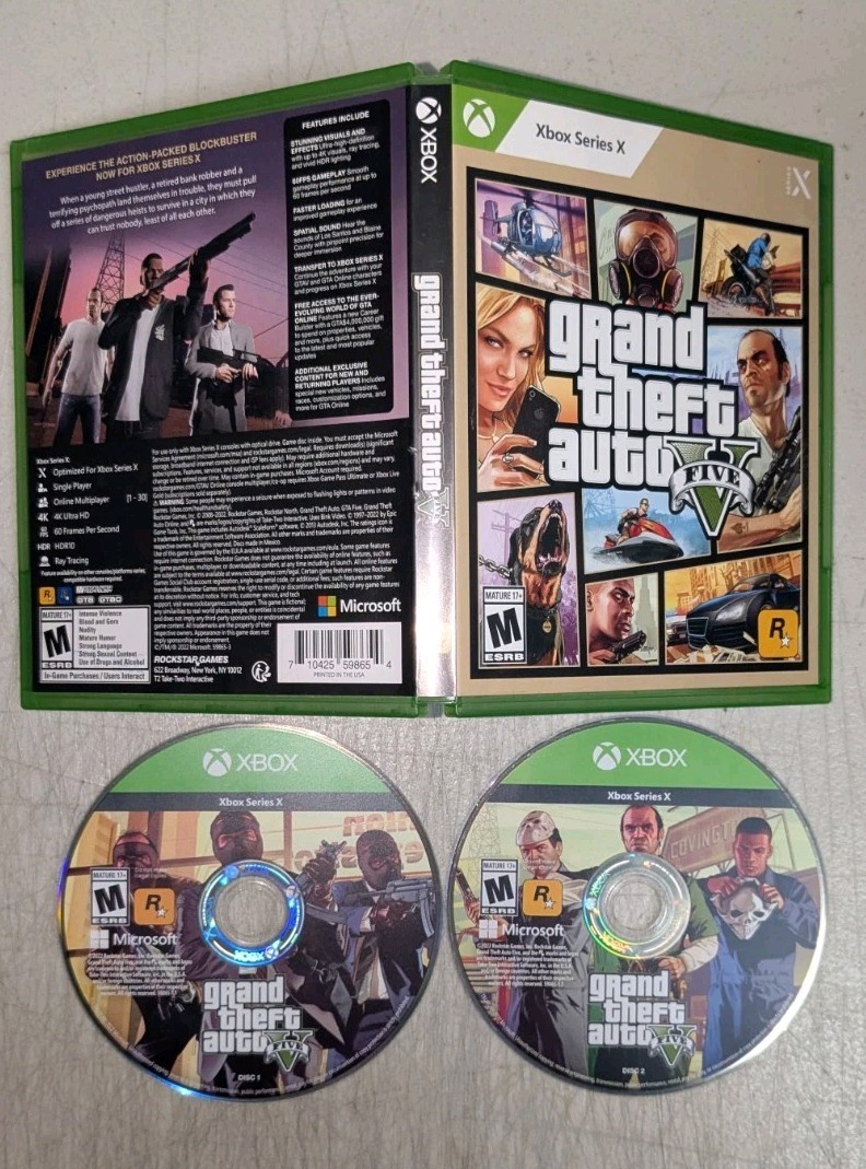 Grand Theft Auto V (Microsoft Xbox Series X|S, 2022) Discs w/ Case, Box Art