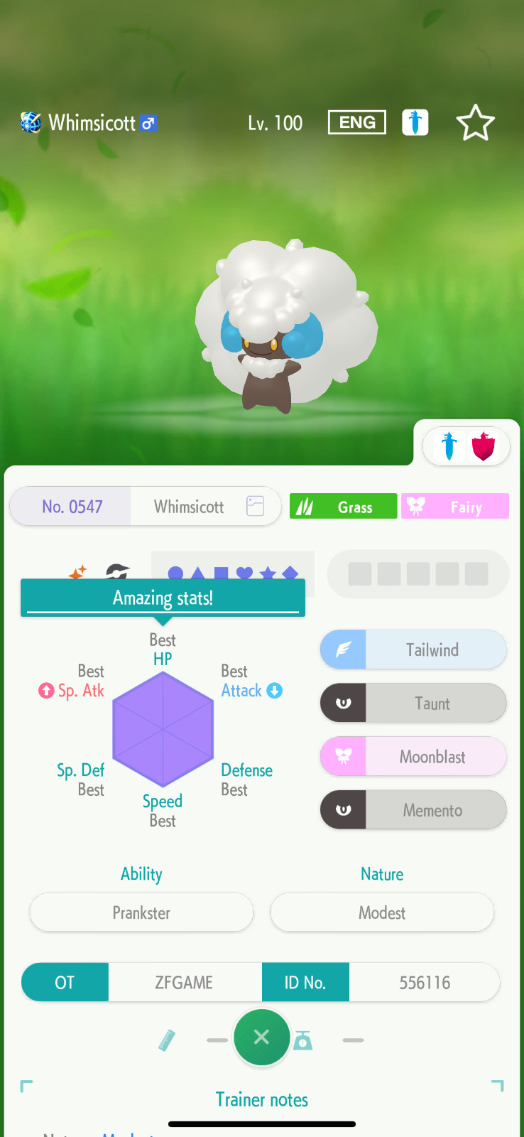 ✨6IV SHINY Whimsicott + EVS🚀 POKEMON HOME✨Champions✨Online delivery⚡