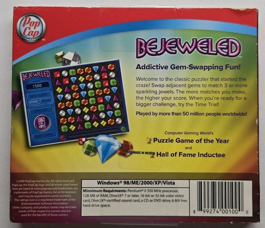 Bejeweled PC CD-ROM 2001 Pop Cap