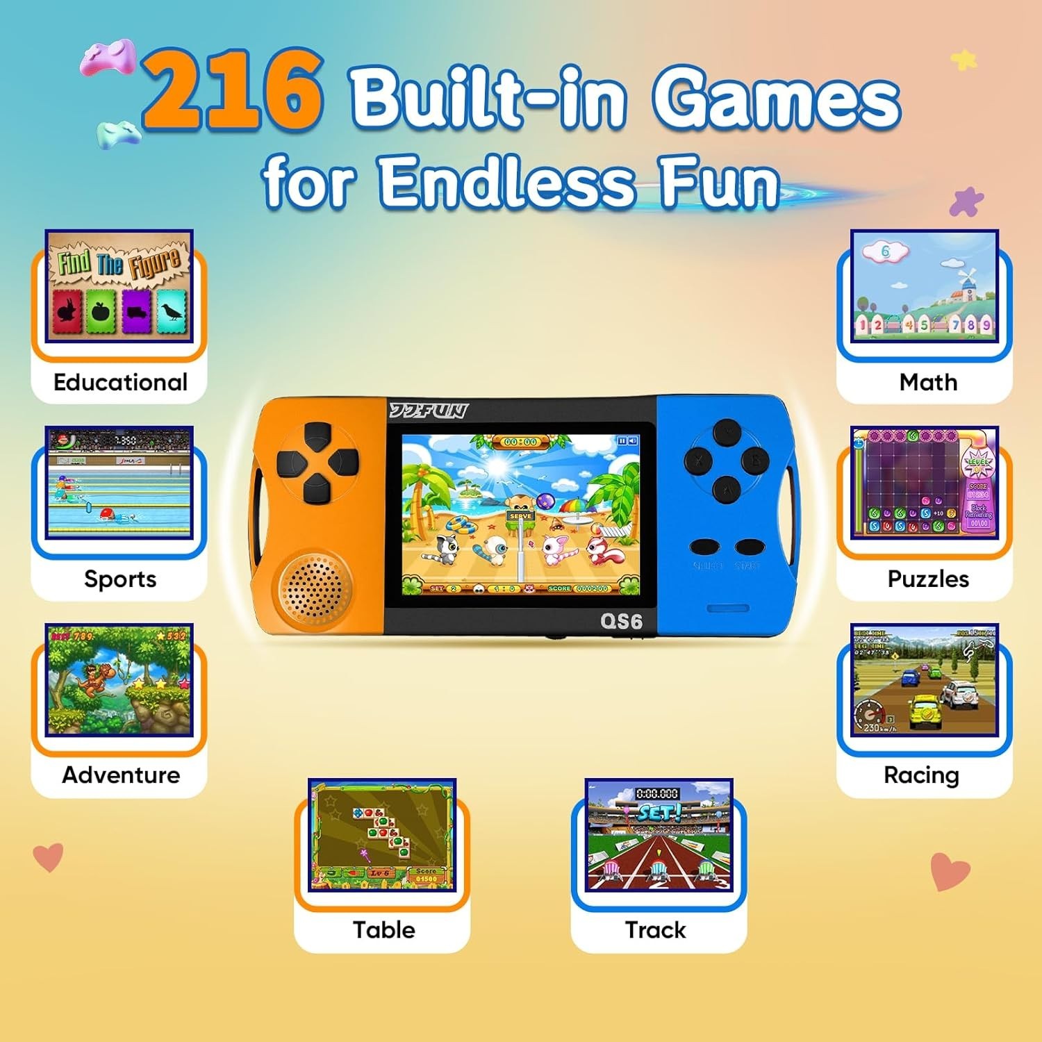 16 Bit Handheld Games for Kids with 3.2″ IPS Large Screen Built-in 216 Retro Vid