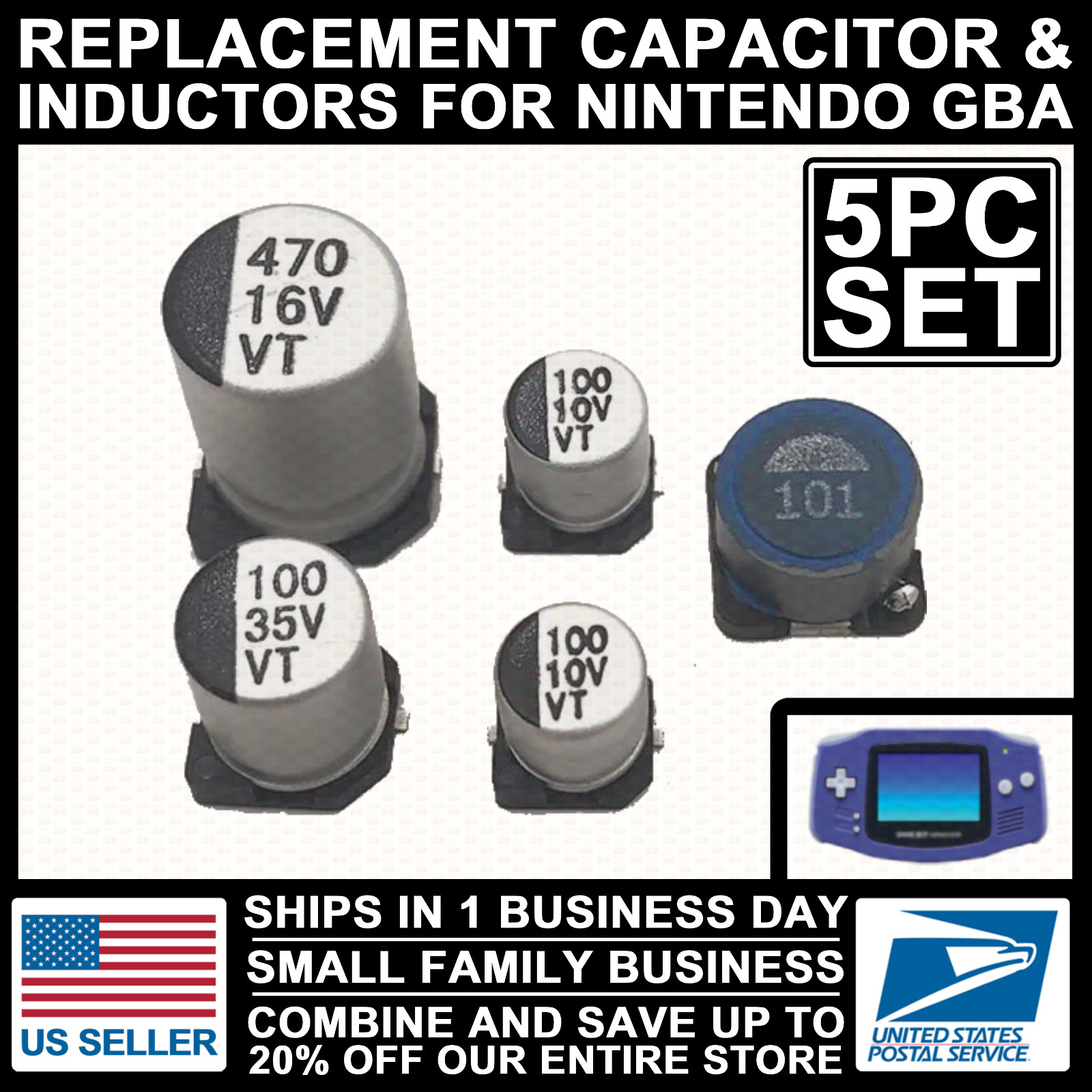 Capacitor & Inductor Set for Nintendo Game Boy Advance GBA Parts Audio Fix Kit