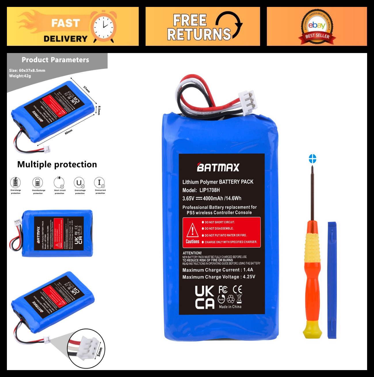 4000mAh Rechargeable Battery for PS5 DualSense Controller – High Capacity Gamepa