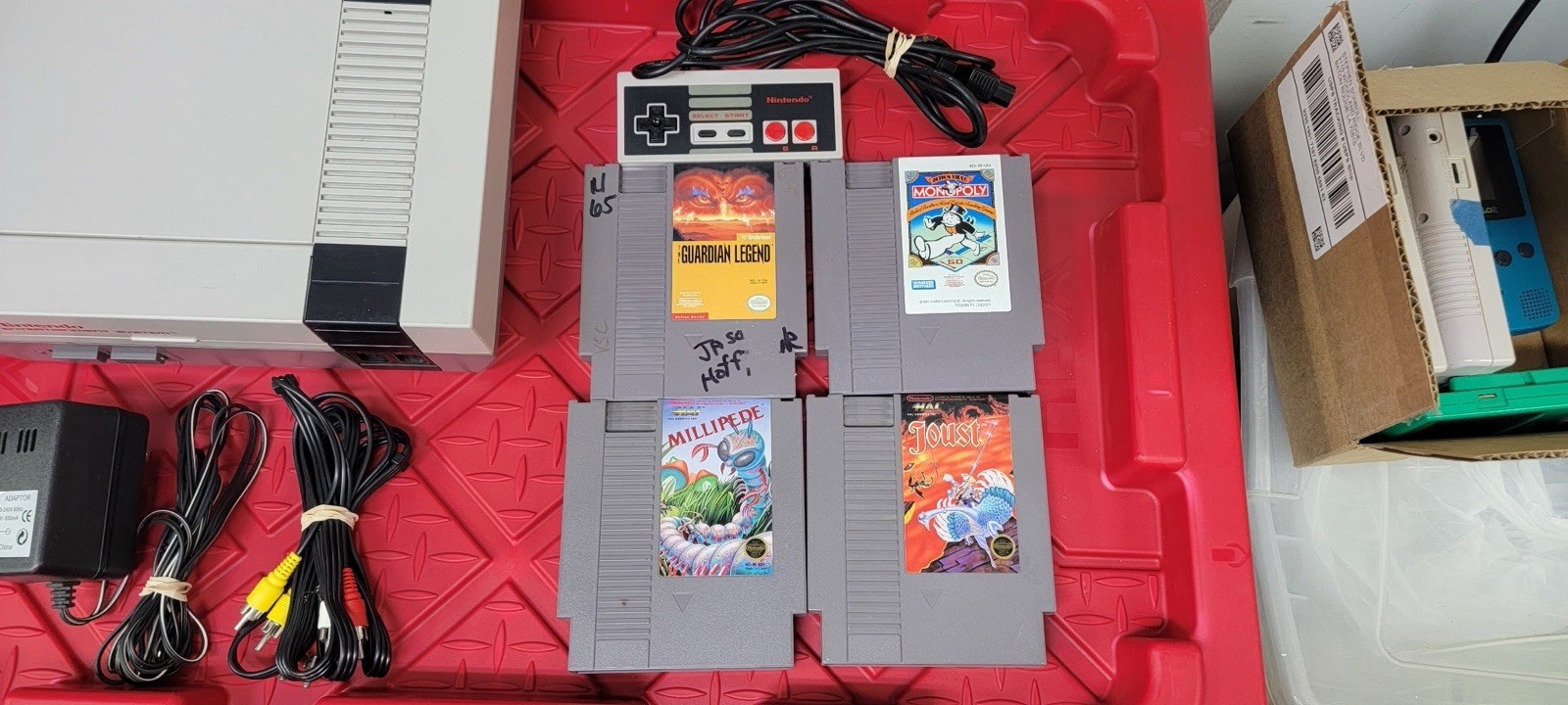 Nintendo NES Console Bundle Controller 4 Games Guardian Legend Joust Tested