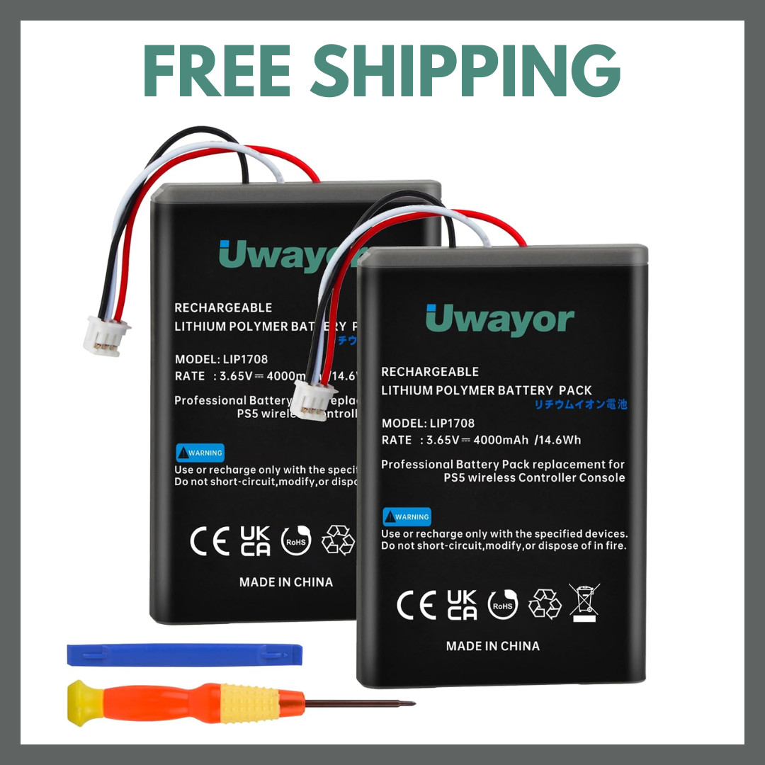 PS5 Controller Battery, 4000mAh LIP1708 PS5 Battery Replacement 2 Pack for Sony