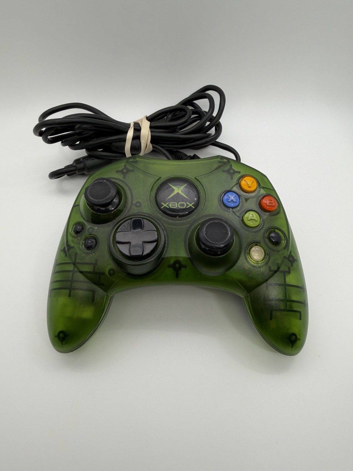Original Xbox OEM S Type Clear Halo Green Controller With Breakaway Cable