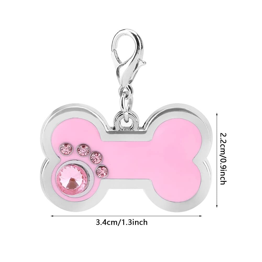 4 Colors Cute Pet Zinc Alloy ID Tag, Bone Shaped with 3.4 * 2.2cm, Pink