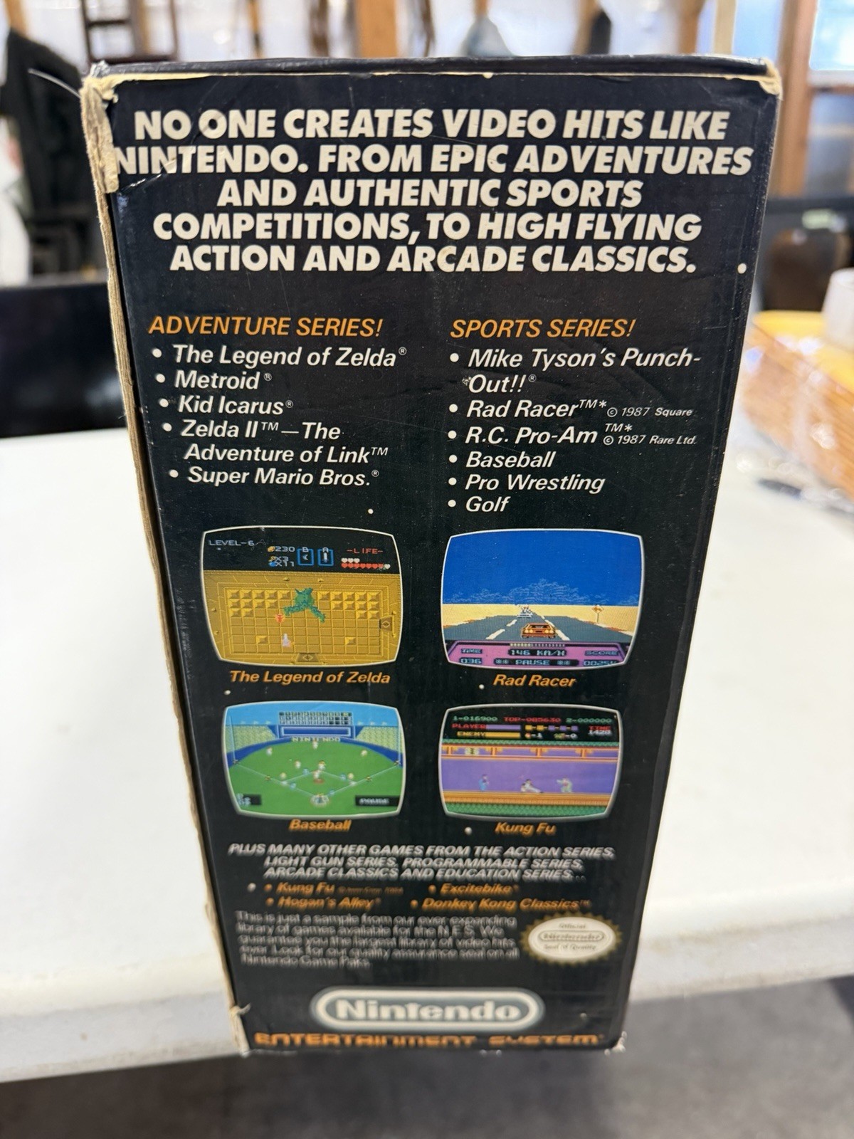 NES Action Set Box with Styrofoam, Console, Controllers, Hookups.