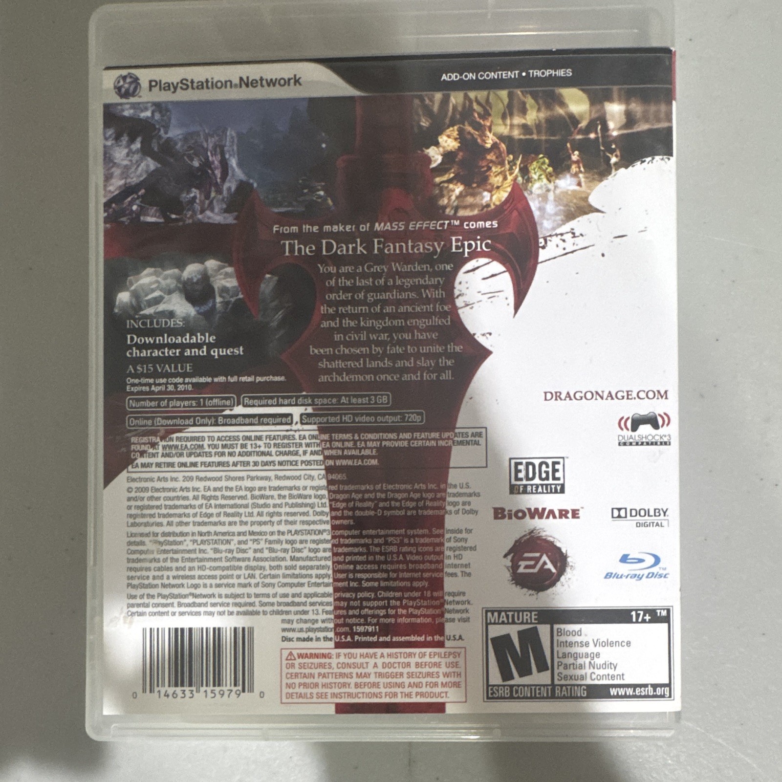 Electronic Arts Dragon Age: Origins Dragon Age Series PS3 2009 Manual DLC
