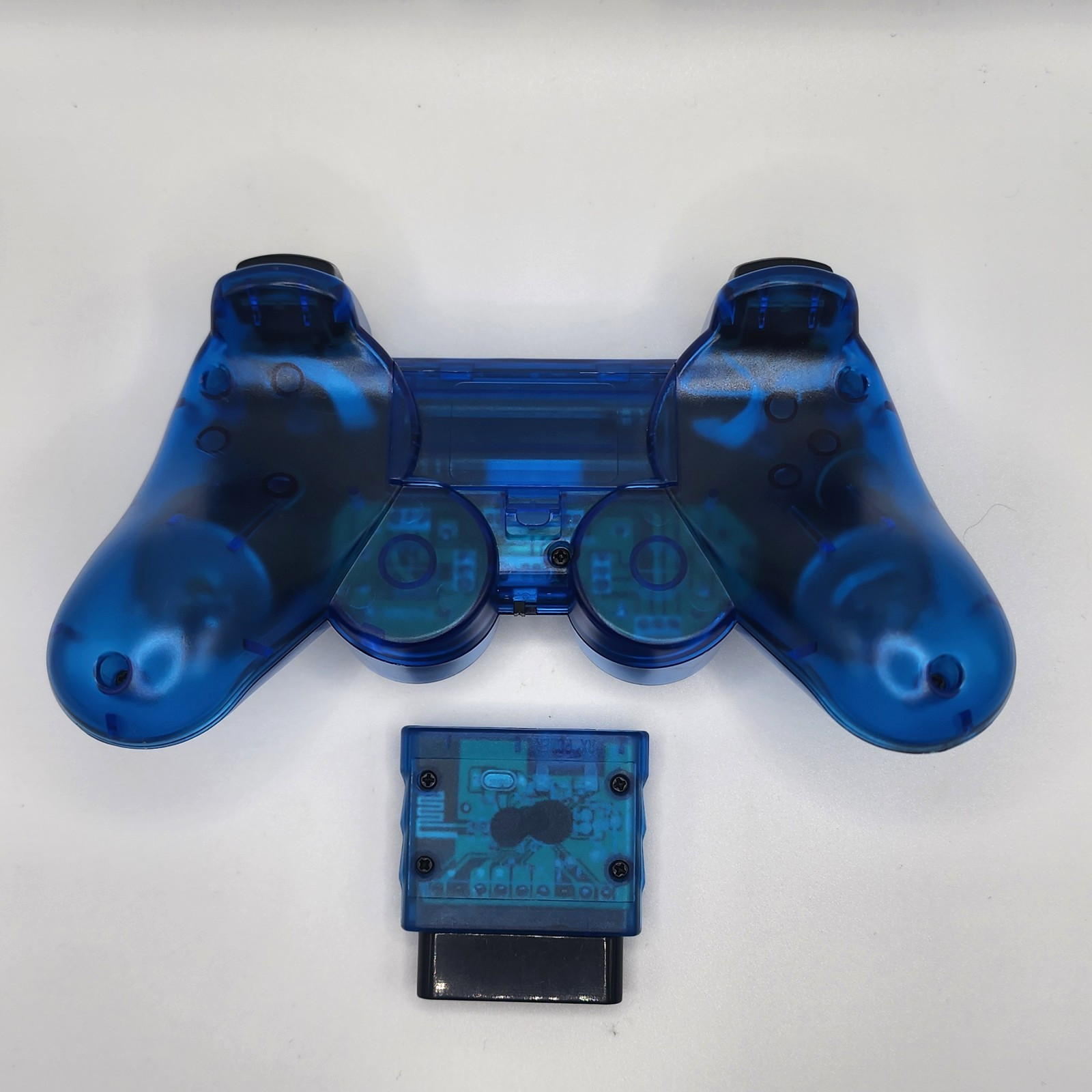 PS2 wireless controller Transparent Blue Dual Shock Vibration Tested & Working