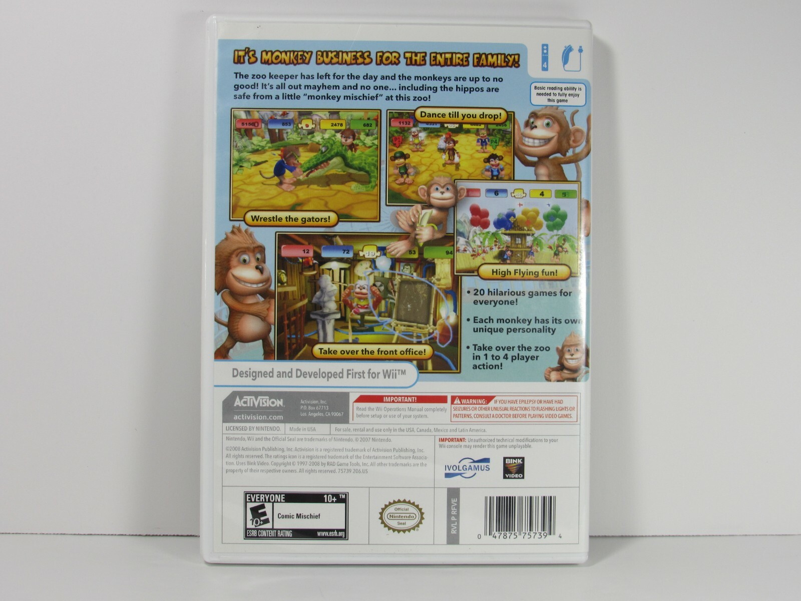Nintendo Wii Game Monkey Mischief Party Time Authentic Tested Complete w Manual