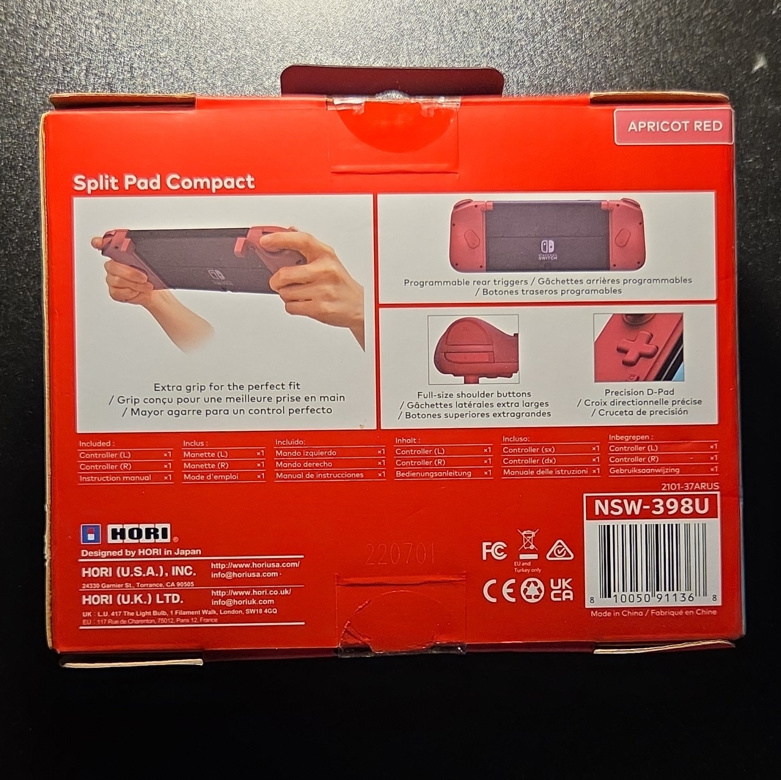 HORI Split Pad Compact Ergonomic Turbo Rear Triggers Switch/OLED Apricot Red