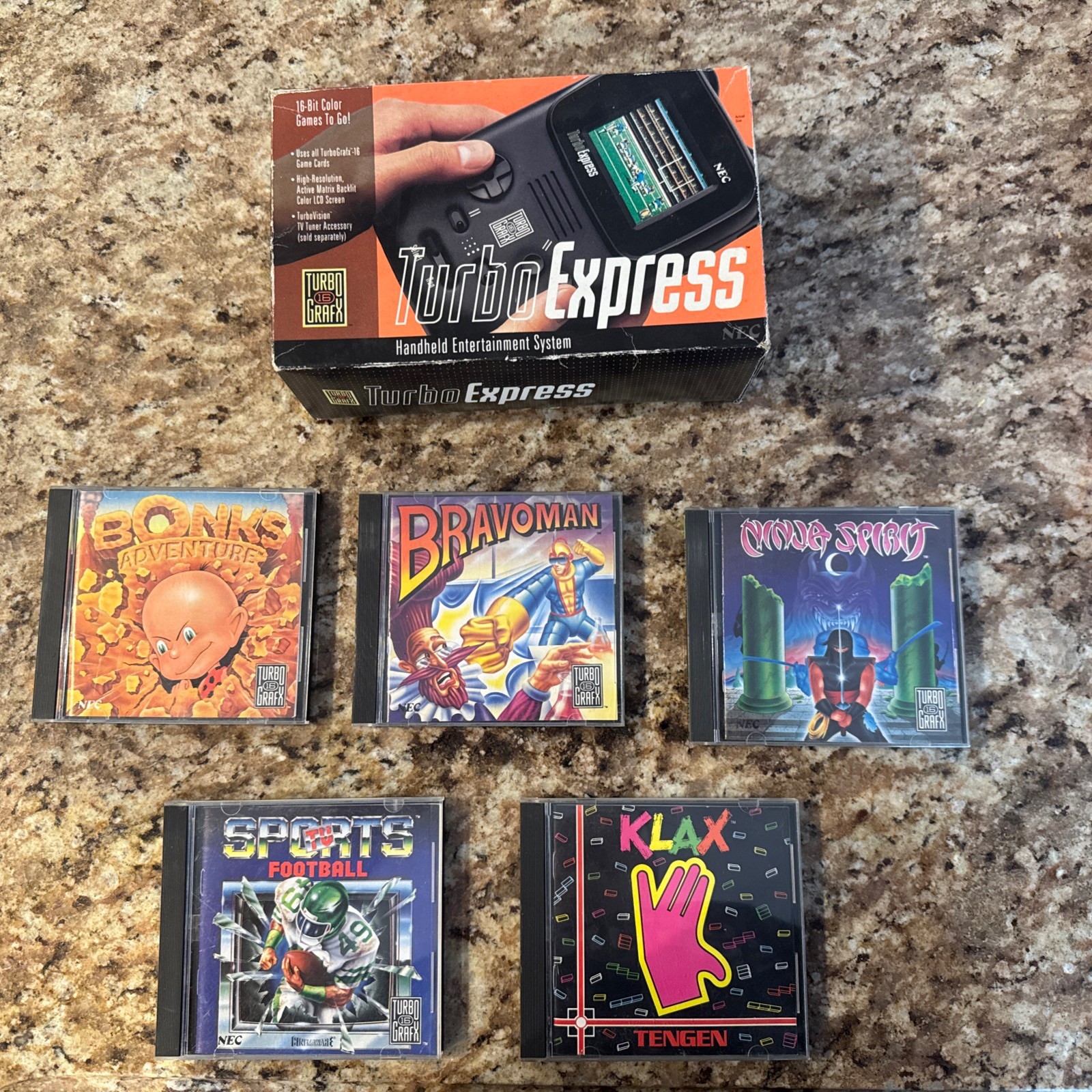 TurboGrafx 16 TurboExpress with Box and Five Games READ DESCRIPTION