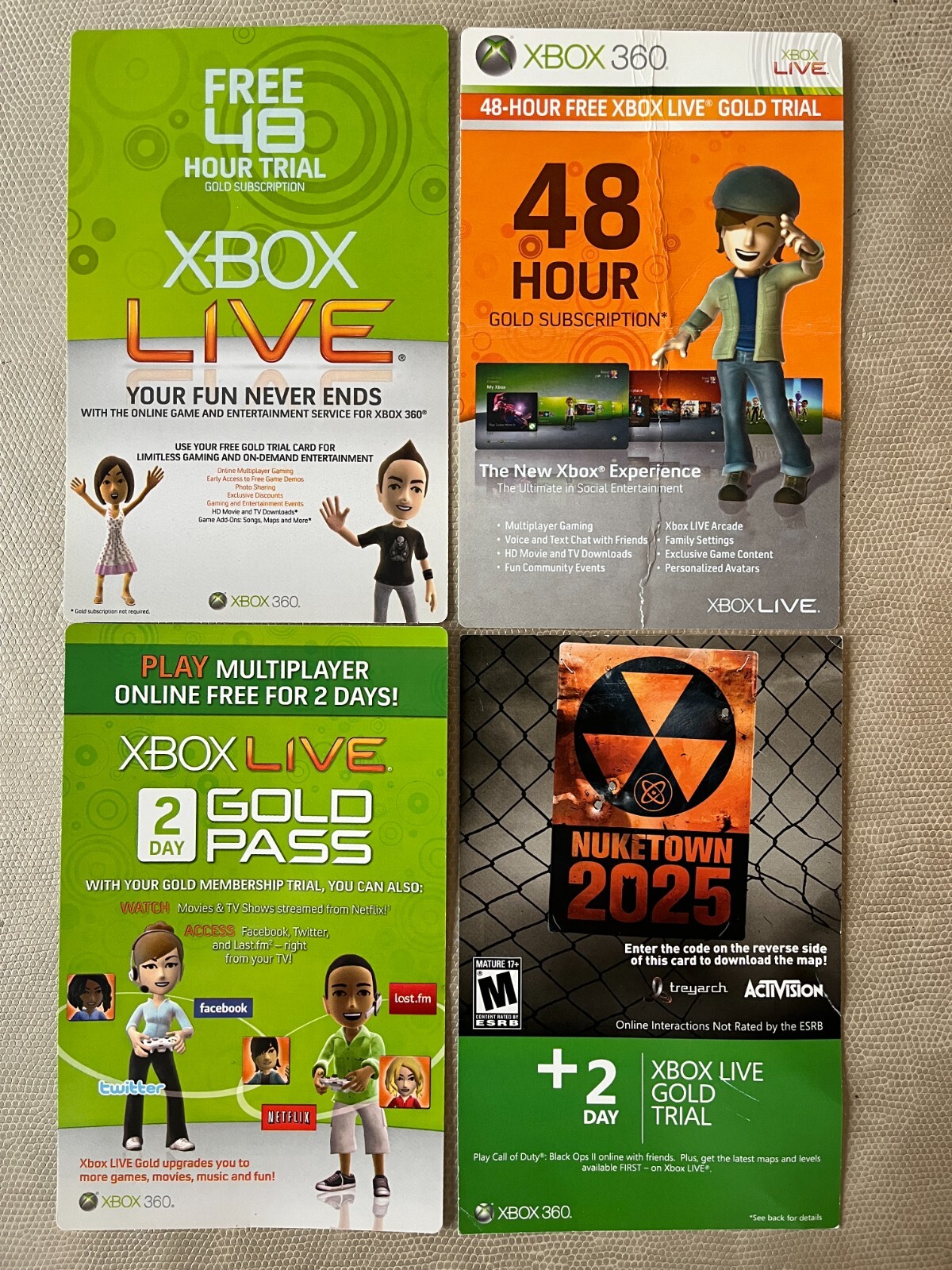 XBOX LIVE 2 Day / 48 Hour UNUSED Code Cards, Lot of 20 Trial Codes + BONUS items