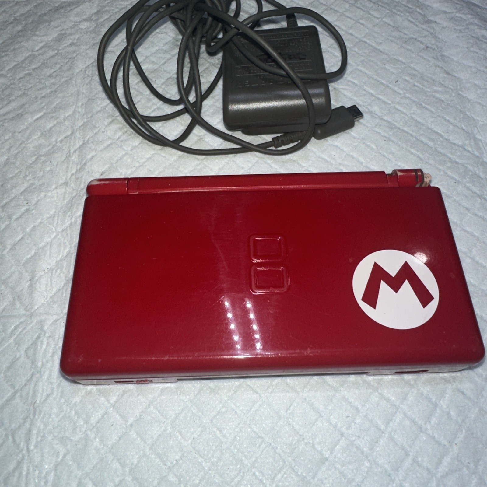 Nintendo DS Lite Mario Edition Console w/ Charger & GBA WORKS! BAD HINGE!