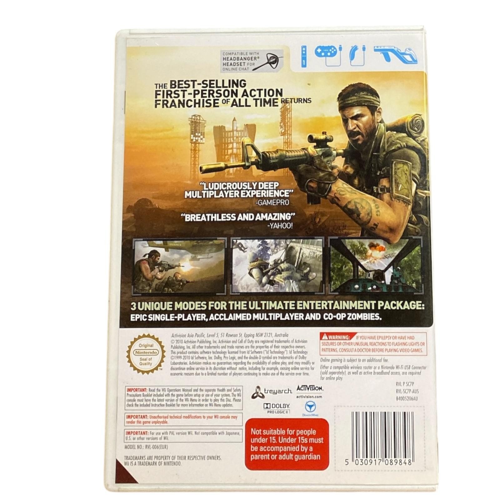 Call Of Duty: Black Ops Nintendo Wii Game Manual Activision 2010 MA15+ Shooter