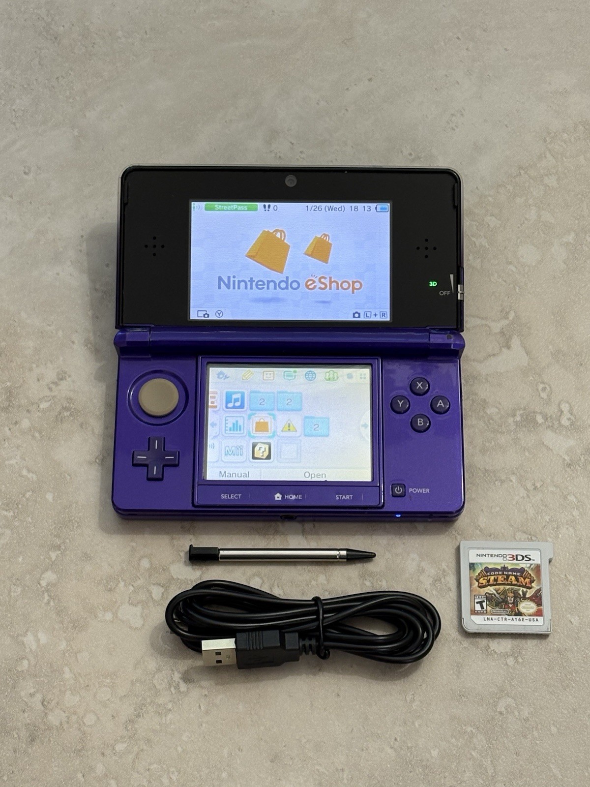 Nintendo 3ds Midnight Purple Good Condition USA Region With Charger