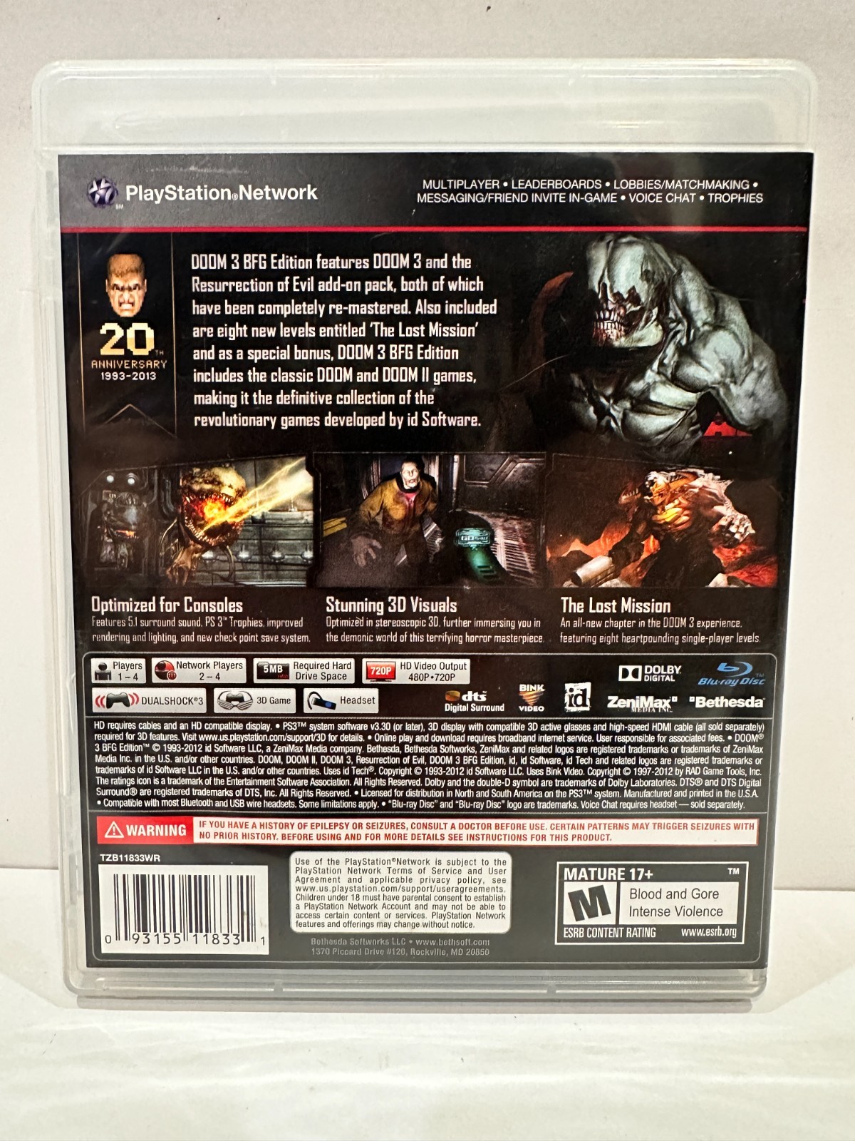 Doom 3 BFG Edition (Sony PlayStation 3, 2012) PS3 Fully TESTED and Working