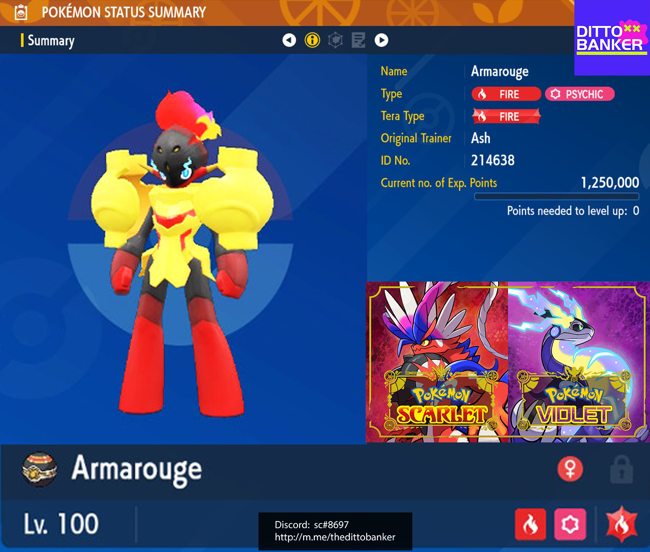 Pokemon Scarlet/Violet ✨SHINY ARMAROUGE Lv.100 Modest 6IV w/ Masterball TRADE