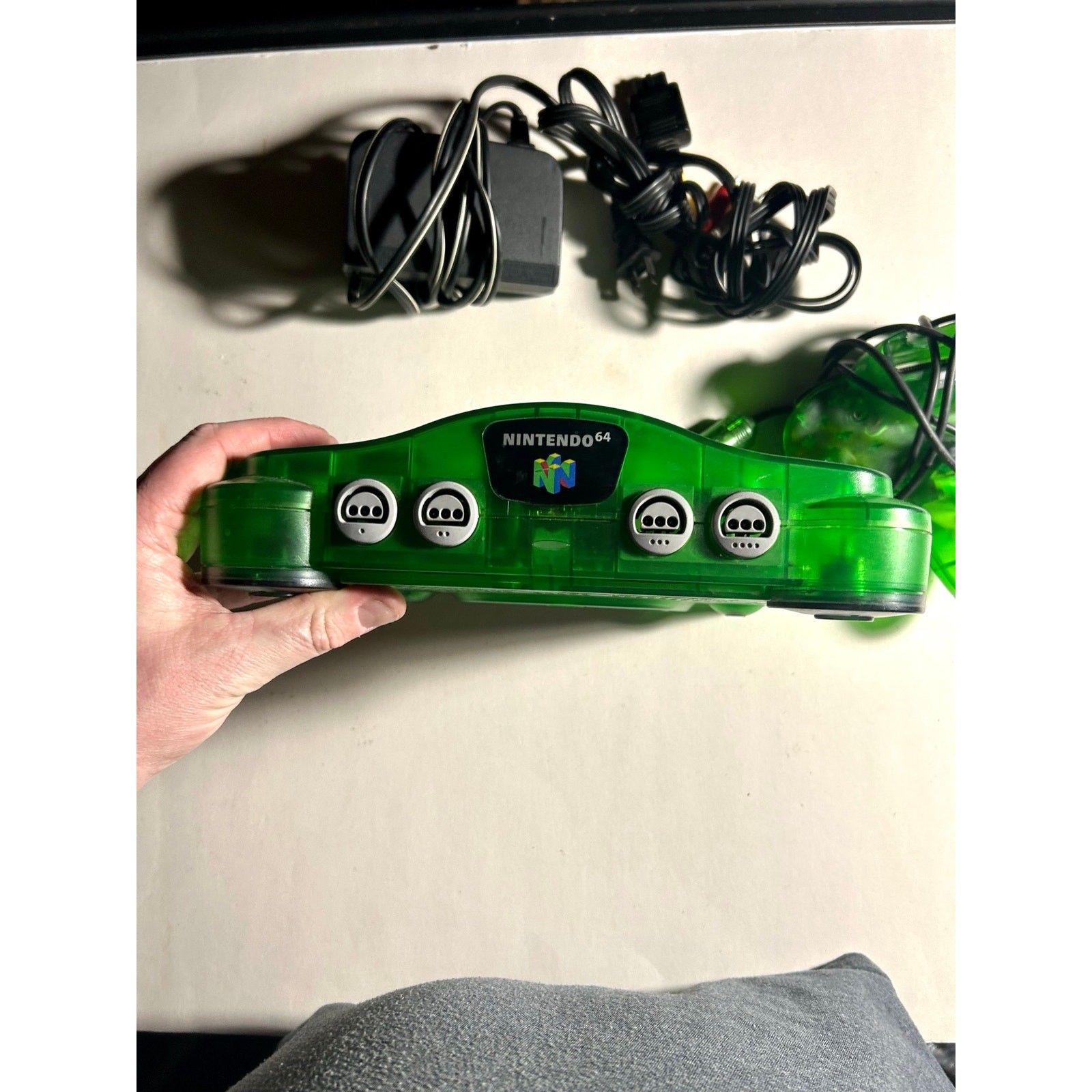 Jungle Green Nintendo 64 N64 console w expansion, hook ups & controller🔥Nice!