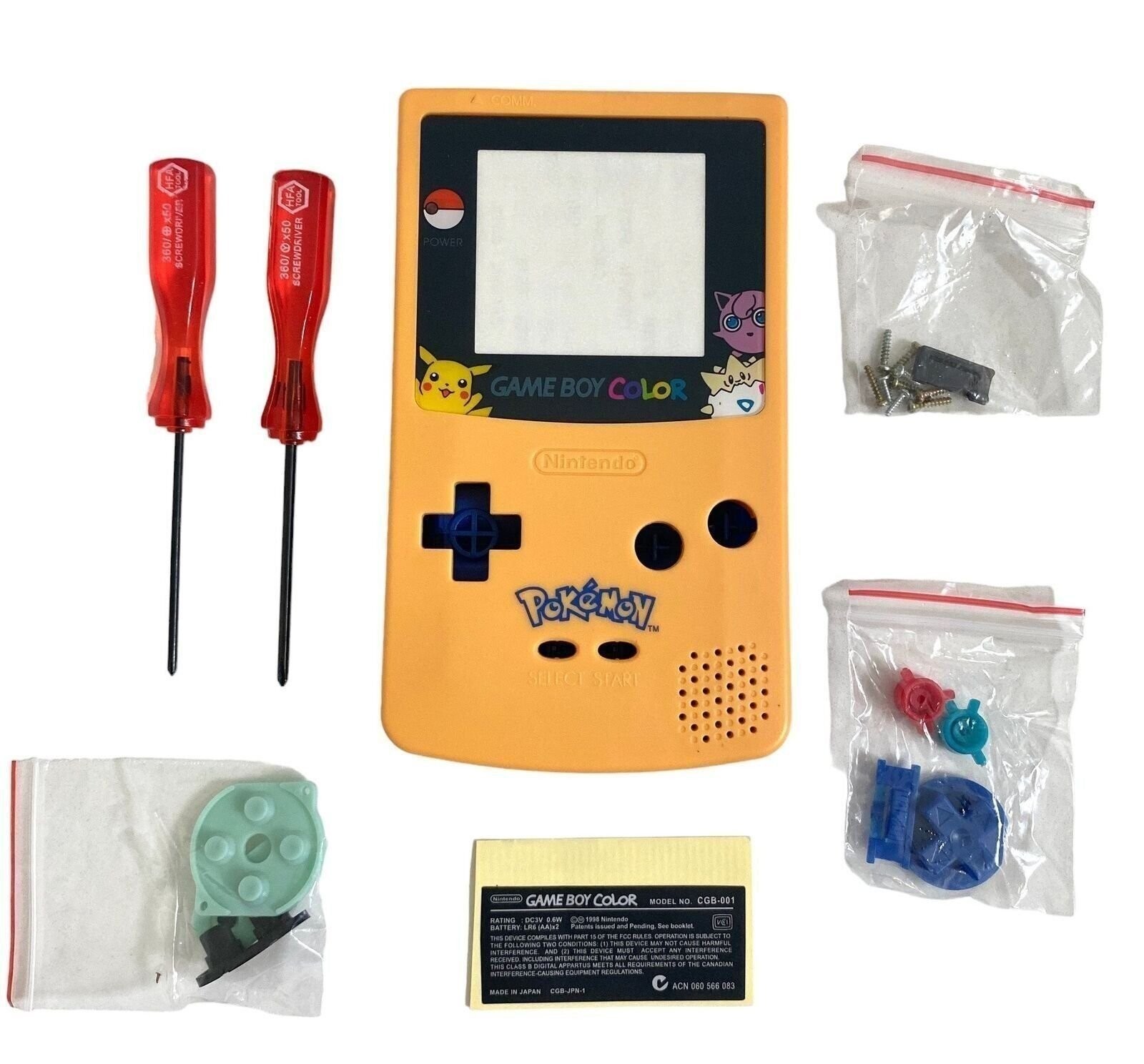 Replacement Housing for Nintendo Game Boy Color GBC Shell Yellow Blue Pokemon