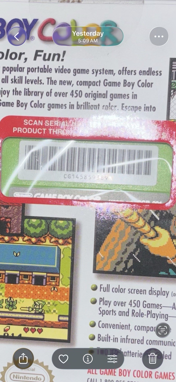 Nintendo Game Boy Color Kiwi Handheld System Full Color Screen Infrared Port