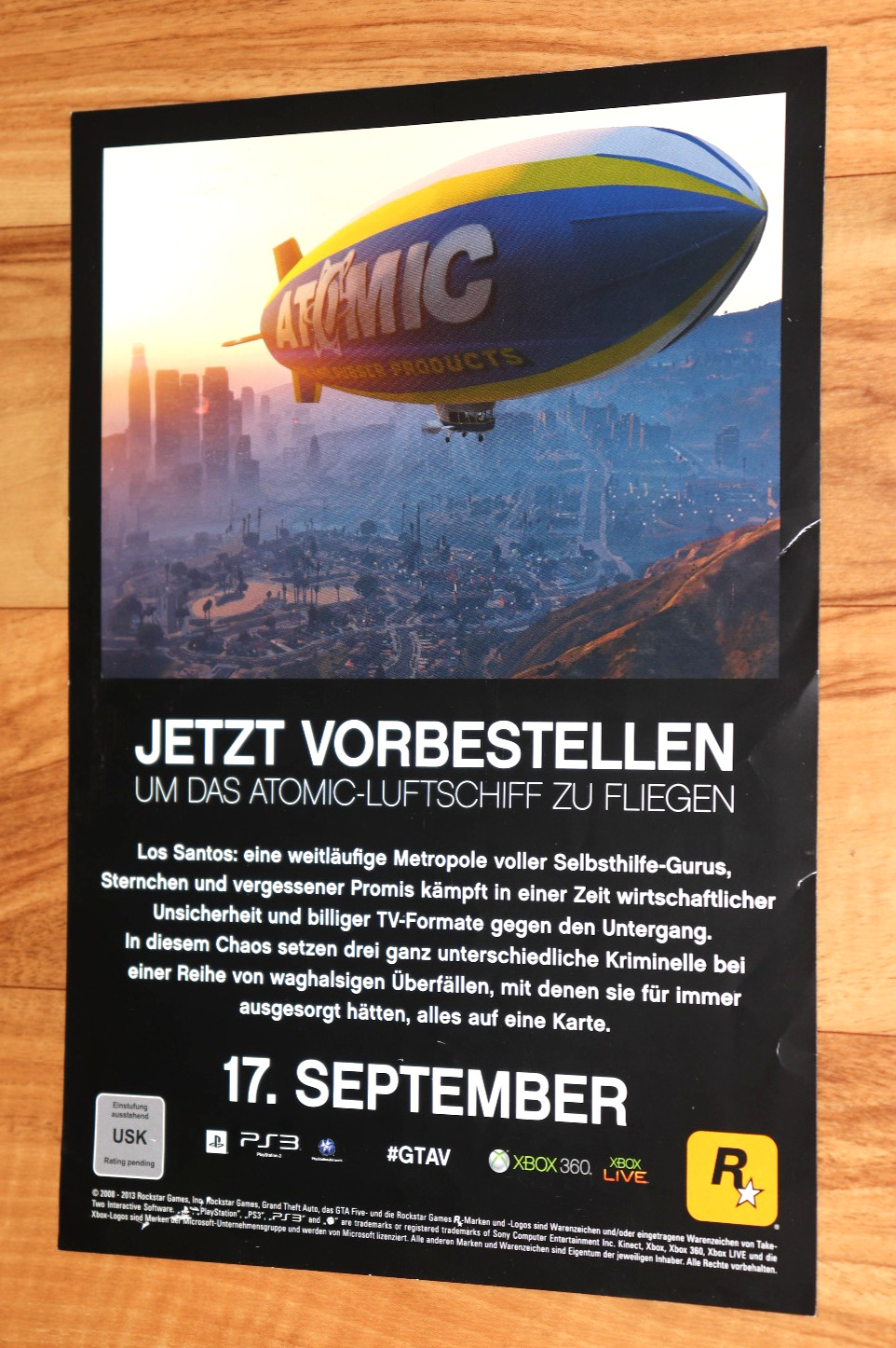 Grand Theft Auto V GTA Very Rare Promo German Poster / Flyer 29.5 x21cm