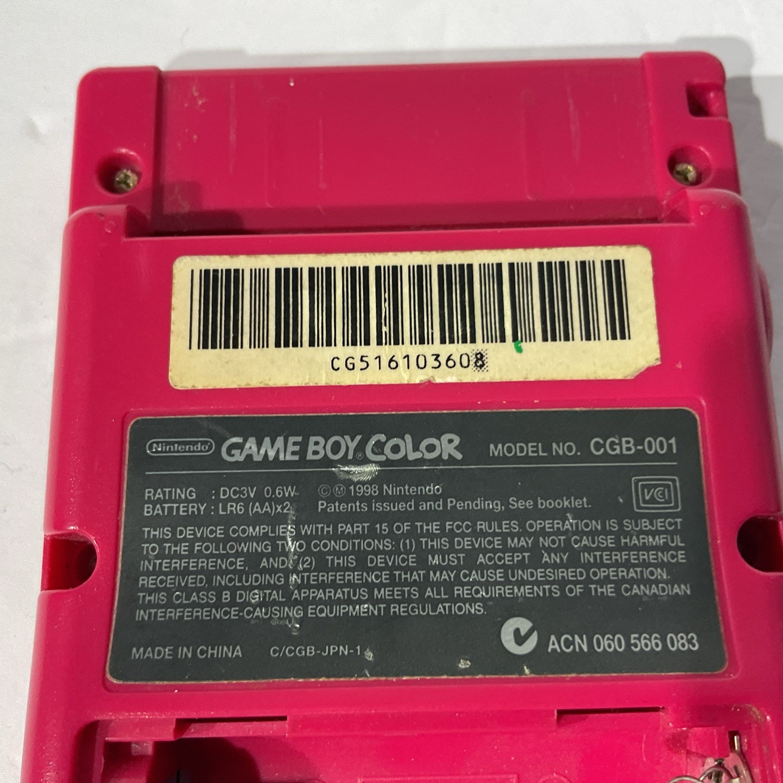 Nintendo Game Boy Color Berry Pink Handheld System CGB-001 – No Battery Cover