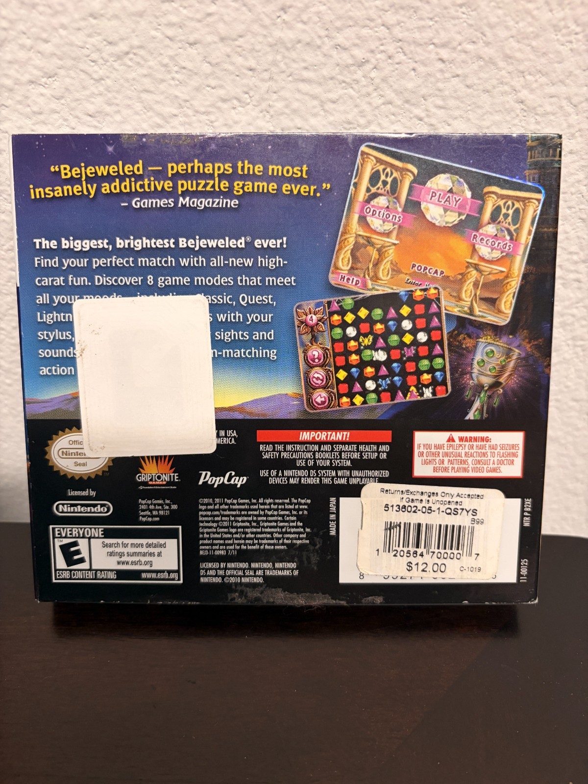 Bejeweled 3 Nintendo DS Video Game, Complete in Box with Manual, Tested