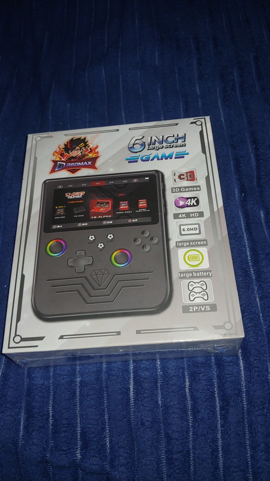R60MAX 6″ IPS Retro Handheld Game Console 41K+ Games Linux RGB Joysticks 128gb