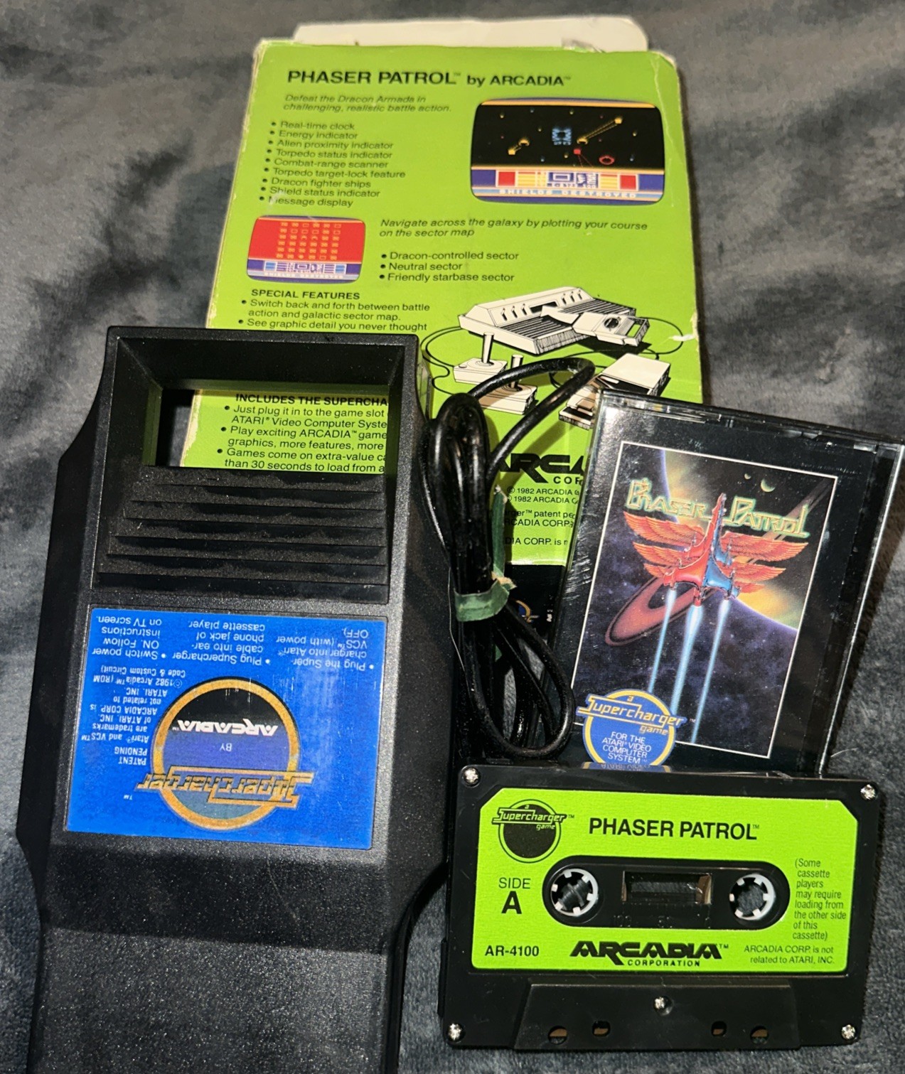 Phaser Patrol Cassette Game For Atari 2600 includes the supercharger read Discre