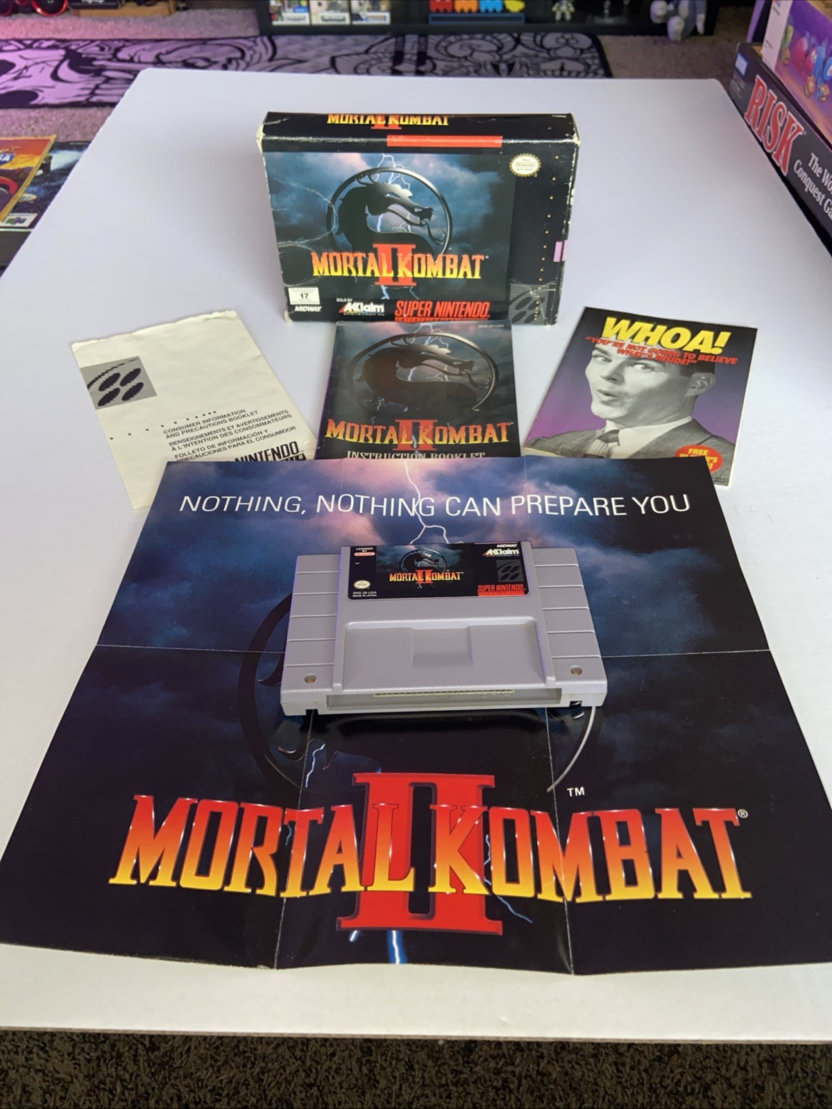 Vintage 1994 Mortal Kombat 2 Super Nintendo Snes W/ Box, Manual, & Poster