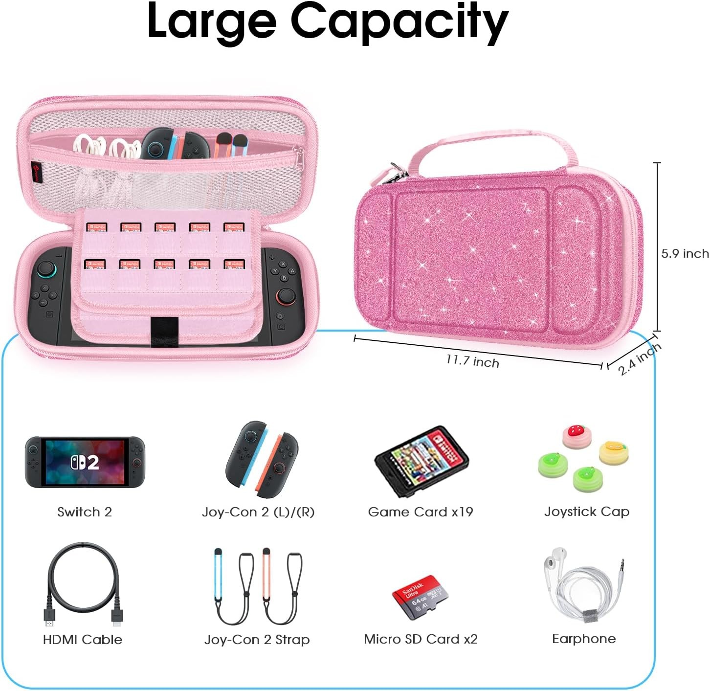 Carrying Case for Nintendo Switch 2 (2025) Hard Shell Travel Bag Game Card Slots