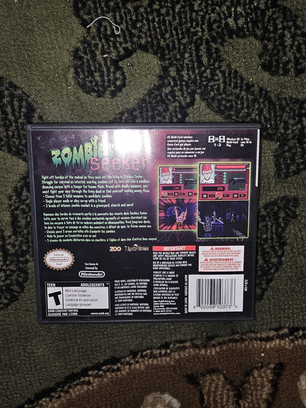 Zombies Seeker (Nintendo DS) Authentic – missing paper – Tested & Working