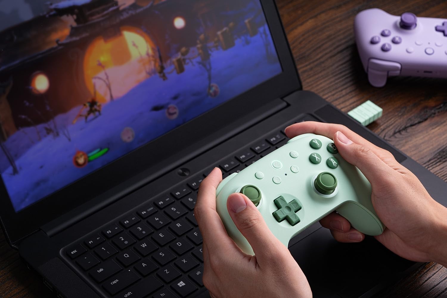 Wireless Gamepad for Windows Android 14 Buttons Hall Effect Joysticks Green