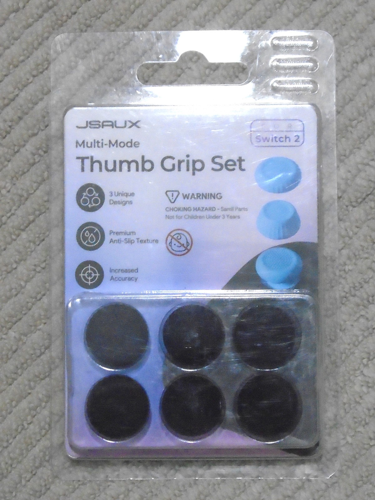 3 Pair Black JSAUX Thumb Grips for Nintendo Switch 2 Caps Joycon Stick Cover