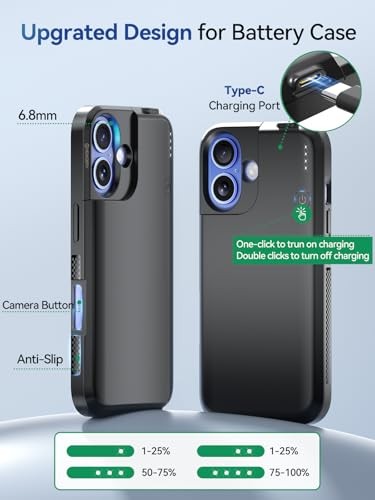 Upgraded Battery Case for iPhone 16, 5000mAh USB C iPhone 16 – 5000mAh