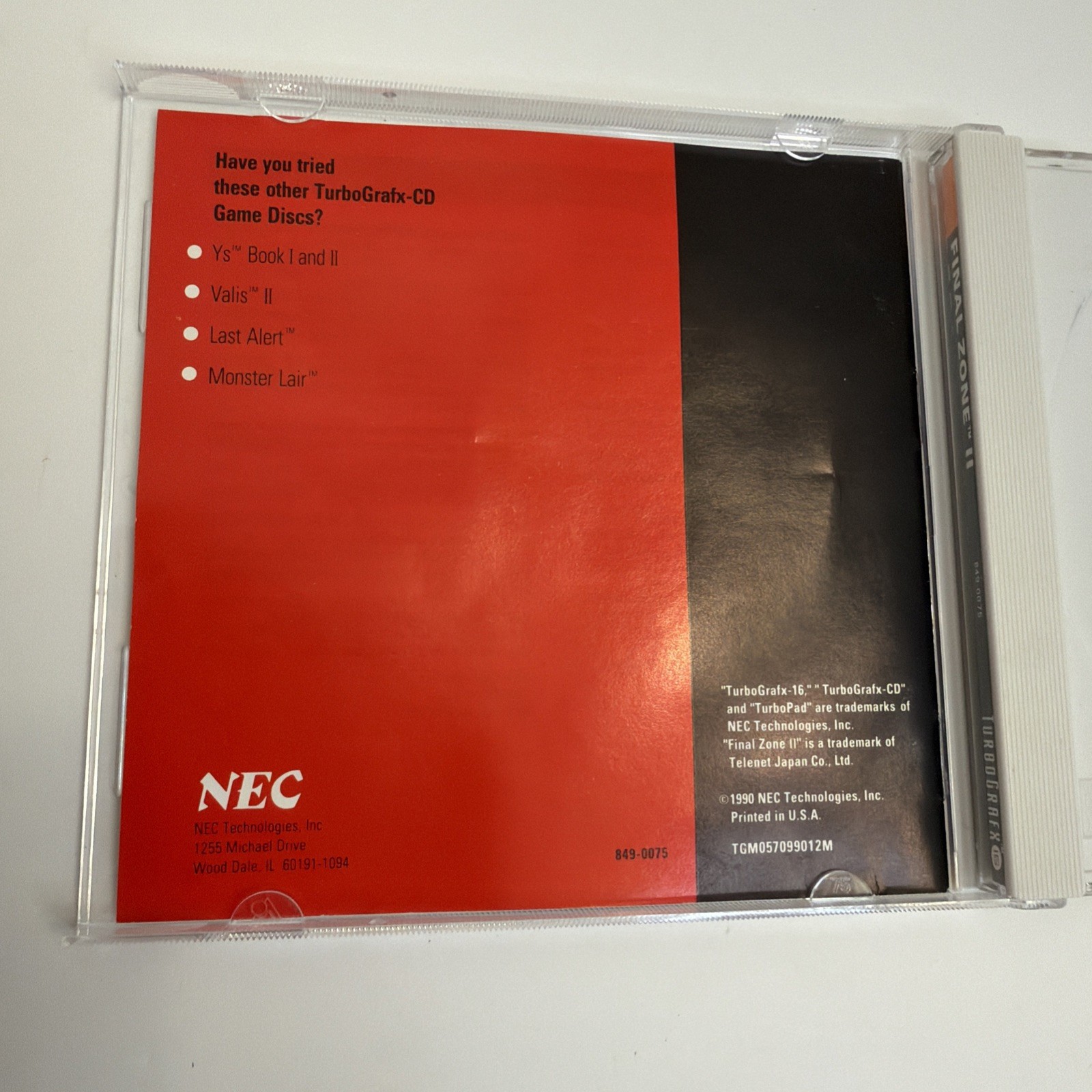 Final Zone II TurboGrafx-16 CD PC Engine Tested Complete CIB