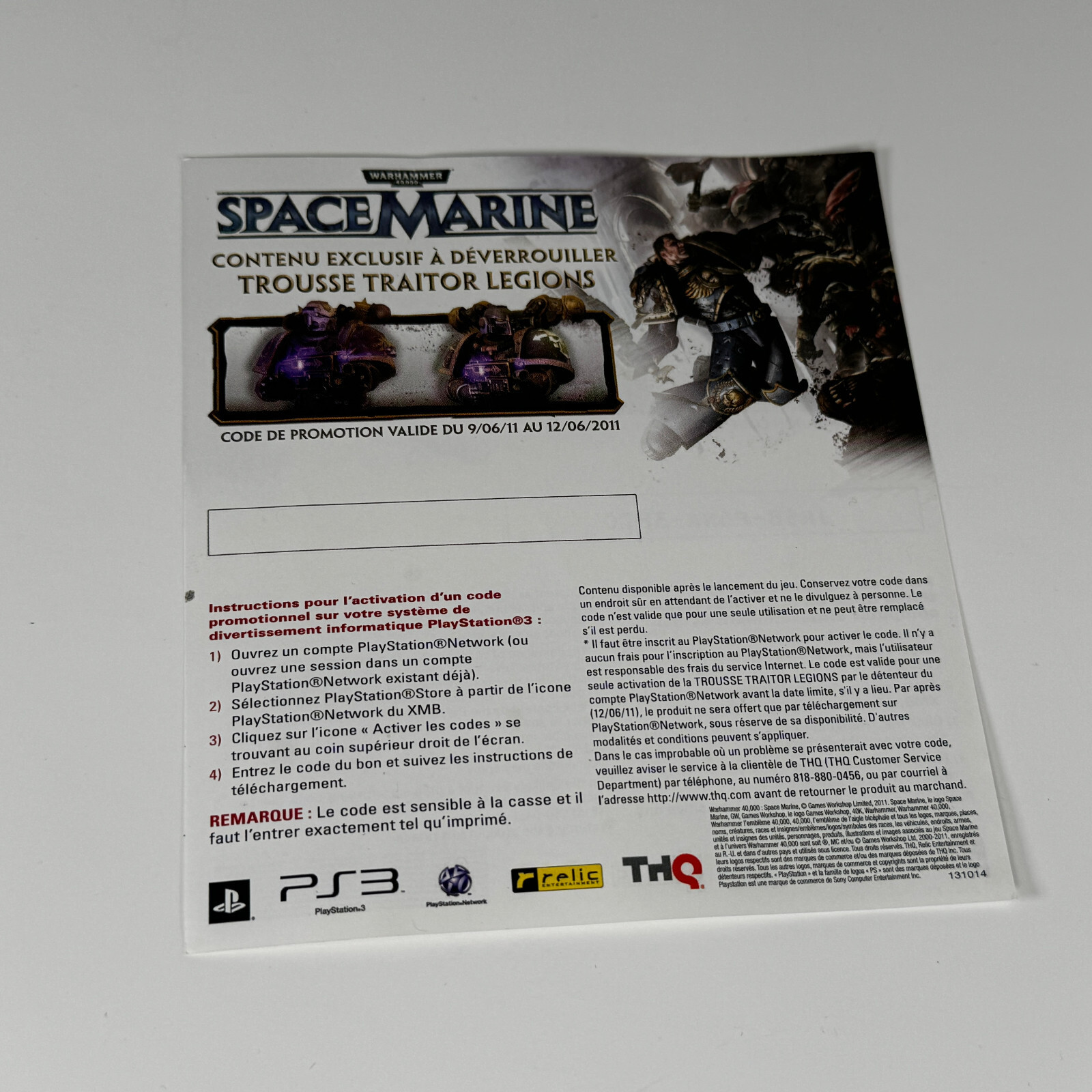 PS3 Warhammer 40,000: Space Marine CIB OOP Sony PlayStation 3 Manual and Inserts