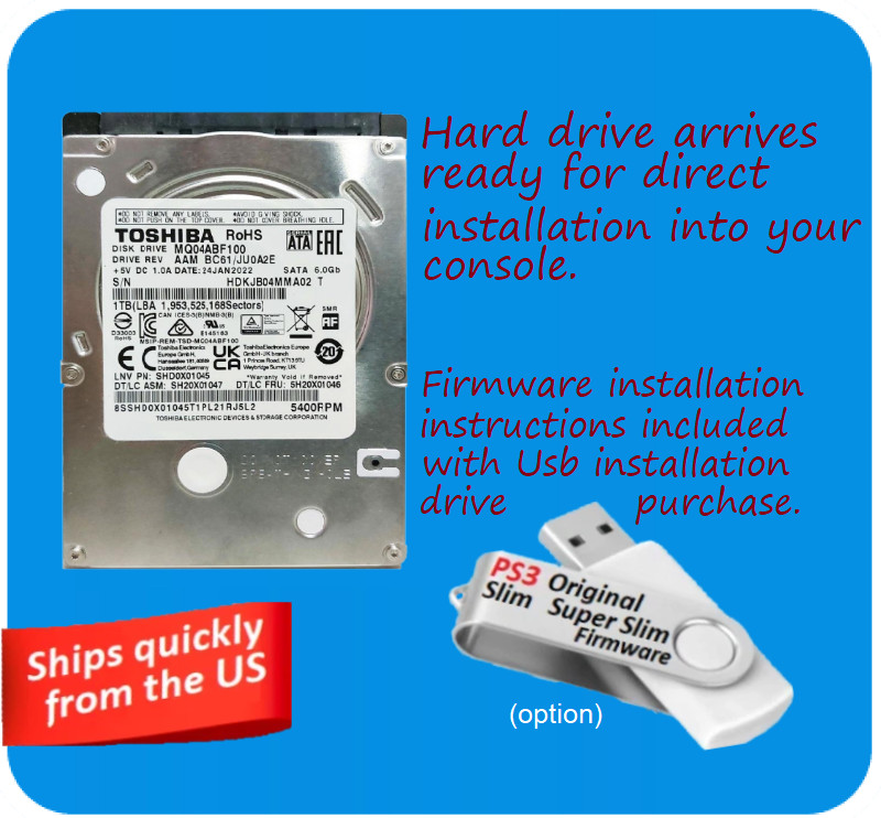 PS3 Internal Hard Drive 1TB USB OS Firmware Installation Drive