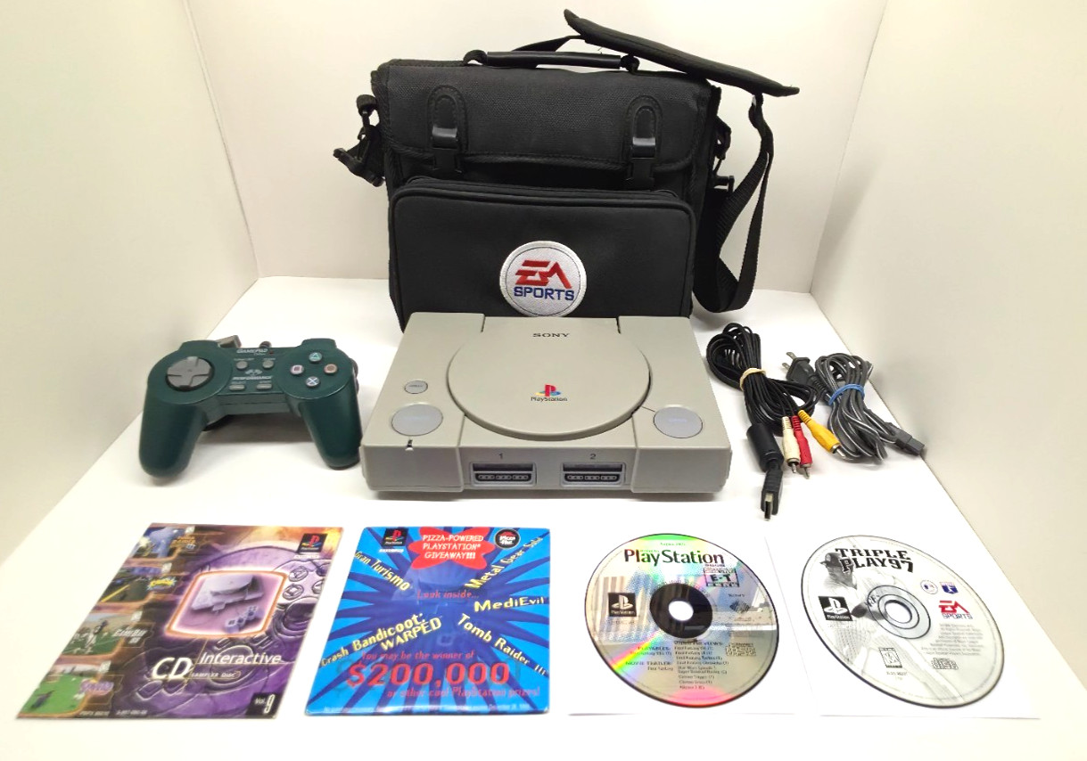 Sony PlayStation 1 Console (SCPH-7501) System Bundle w/ EA Shoulder Bag Tested