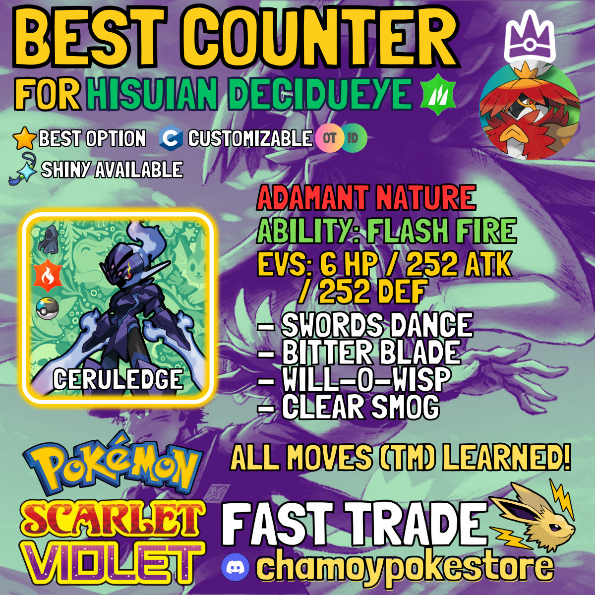 HISUIAN DECIDUEYE Tera Raid Counters ⚡ 6IV BUNDLE ⚡ Pokemon SCARLET and VIOLET