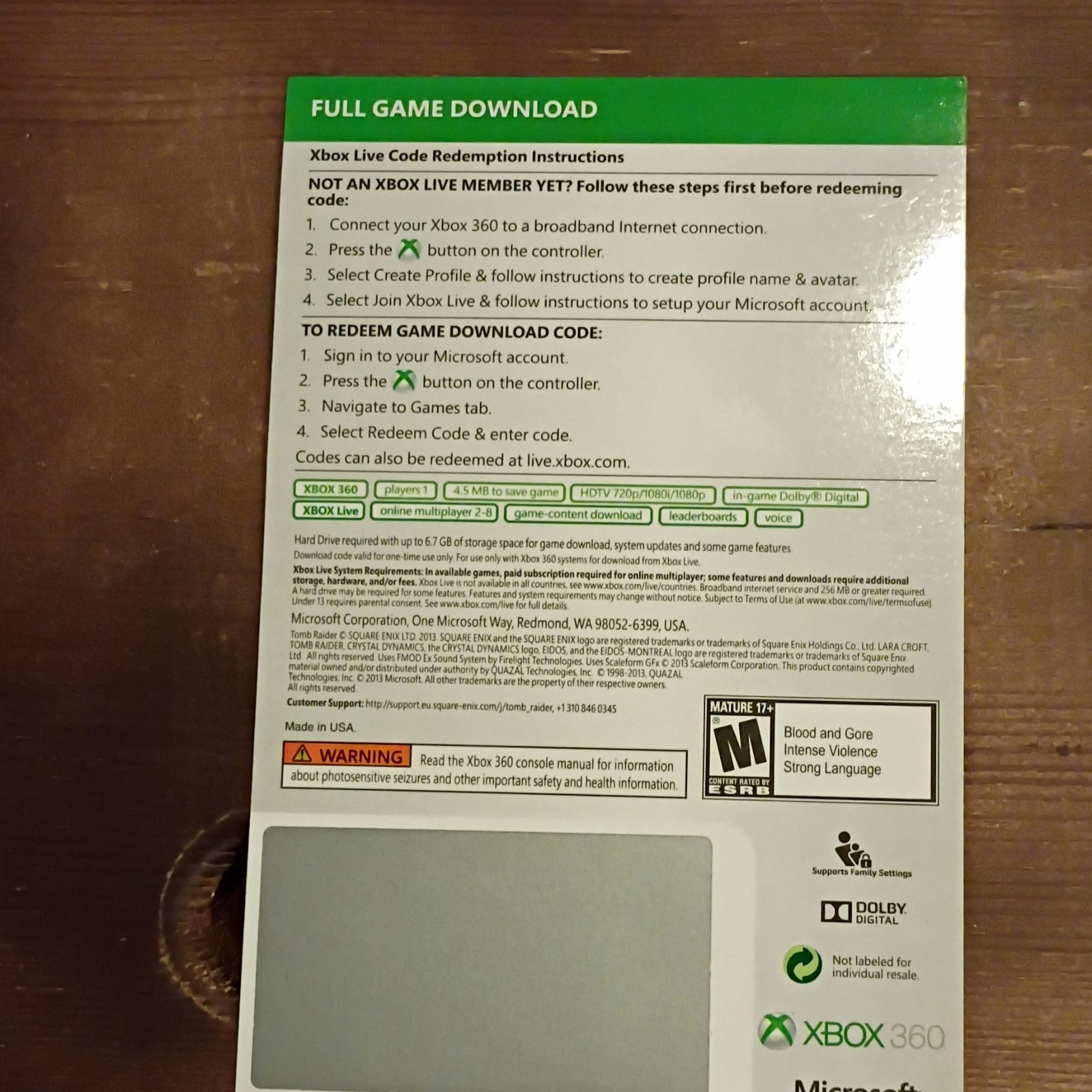Xbox 360 Tomb Raider Full Game Download Prepaid Game Card Code *READ*