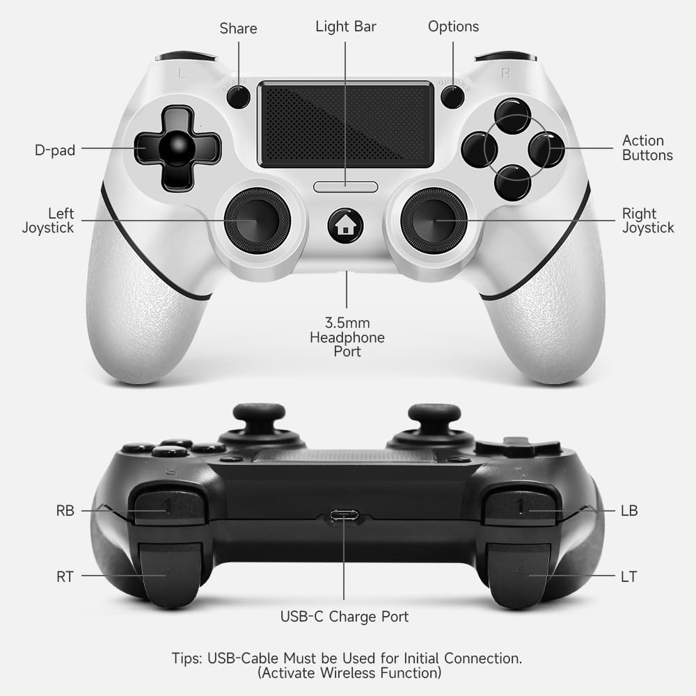Two Pack PS4 Controllers – Ergonomic Wireless Design with USB-C Cable Included