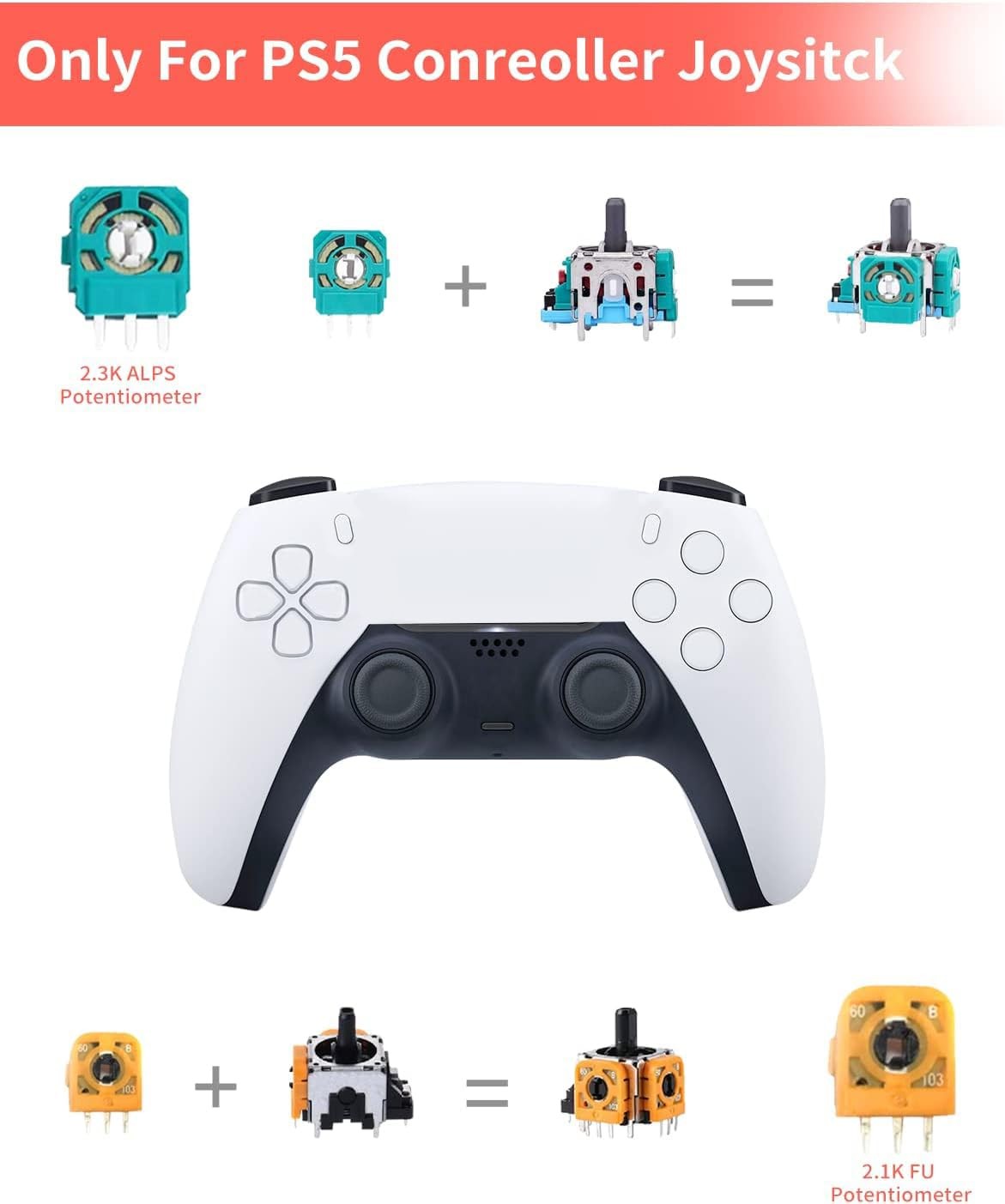DUXICEPIN kit for P5 Controller,2.3K Potentiometer 20 Set and Thumbstick Cap …