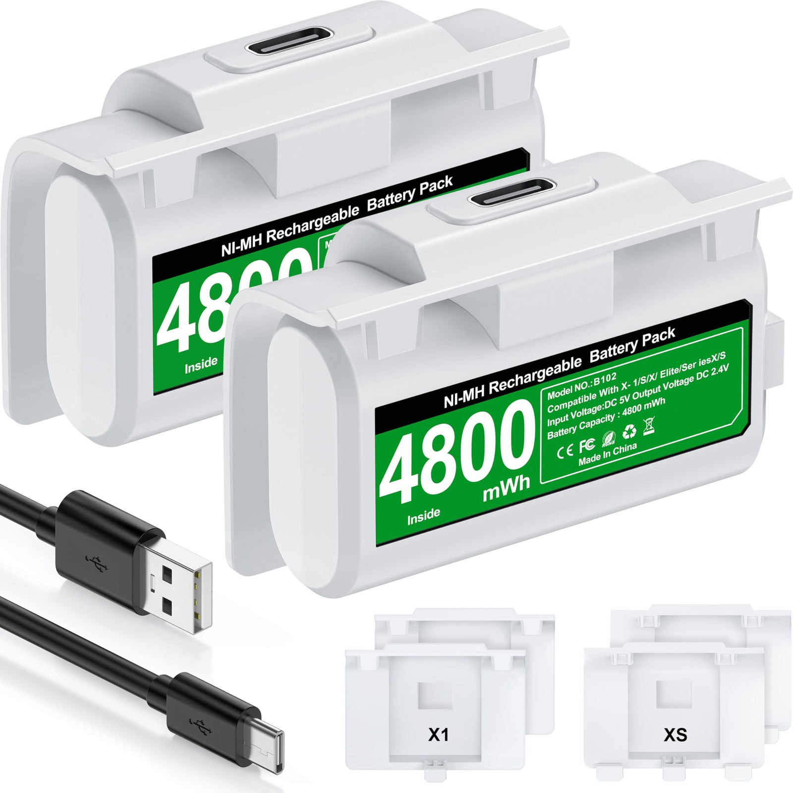 Xbox Battery Pack Rechargeable with 4 Back Covers and a USB C Charging Cable,…