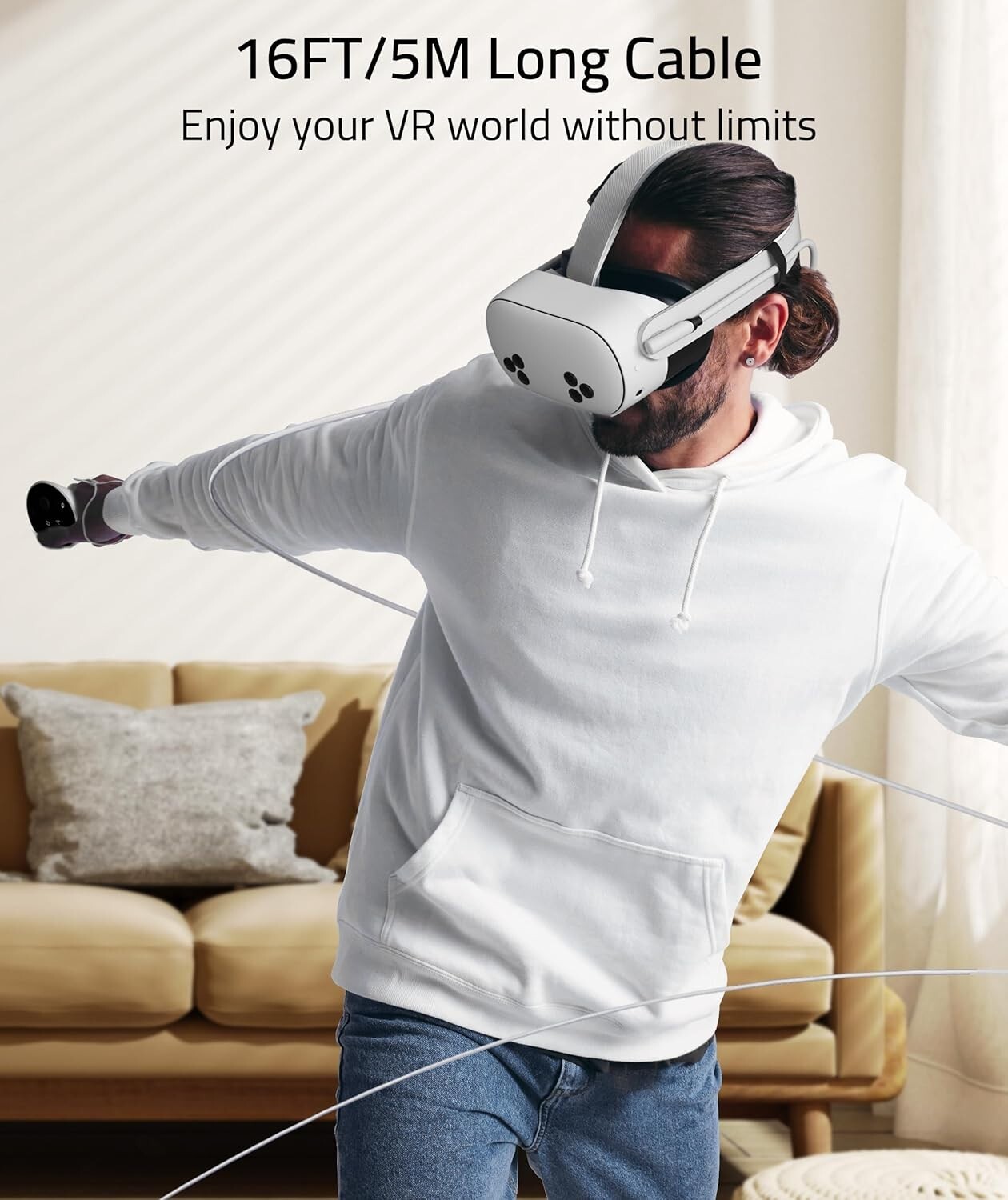 Durable 16FT VR Link Cable for Meta Quest 3S/3/2/Pro & SteamVR Connectivity