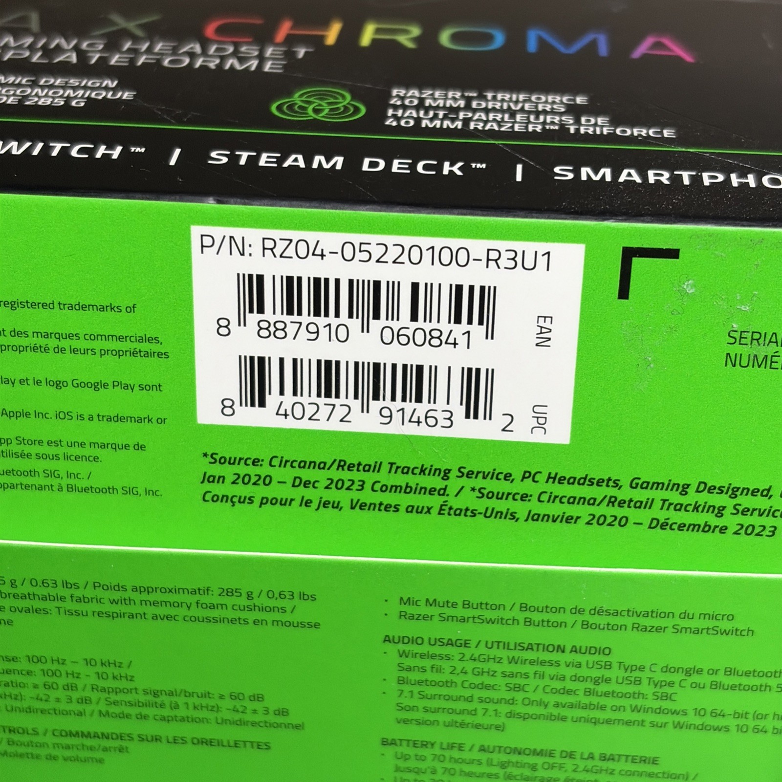 Razer Barracuda X Chroma Wireless RGB Gaming Headset NO DONGLE OR CABLES