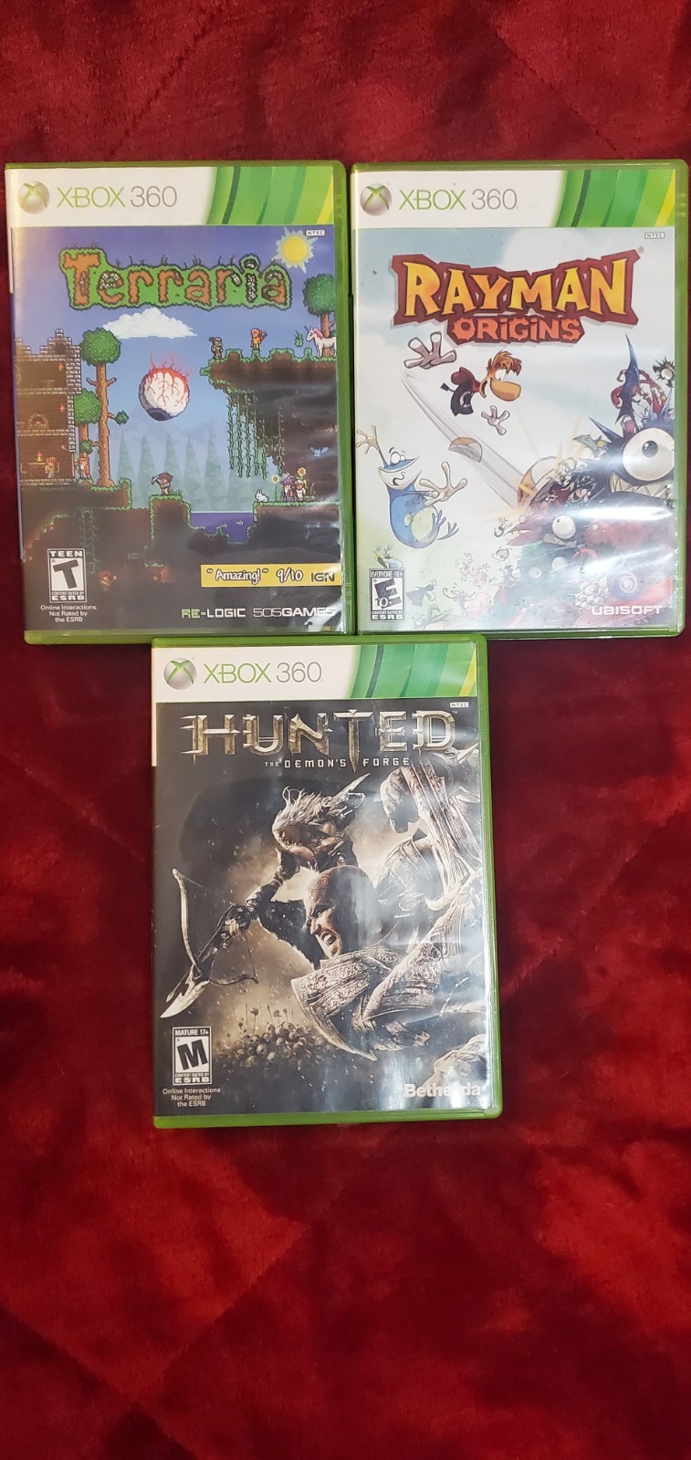 Lot of 7 Xbox 360 games Shrek Terraria Rayman Origins Hunted De Blob 2, Top Spin