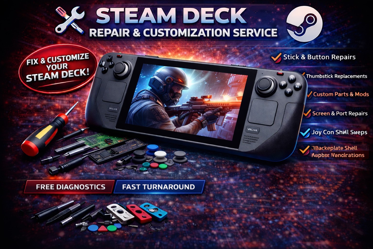 🔧 Steam Deck Repair Service – Stick Drift, Button Issues, Upgrades