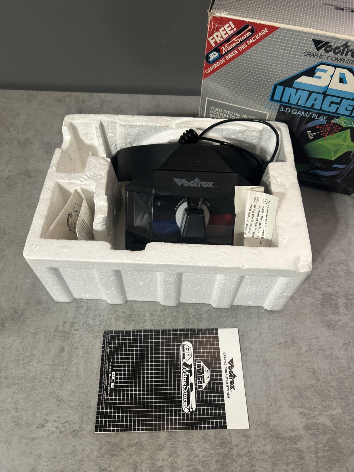 DEFECTIVE GCE Vectrex 3D Imager 1983 Rare with 3D MineStorm Complete CIB G3D